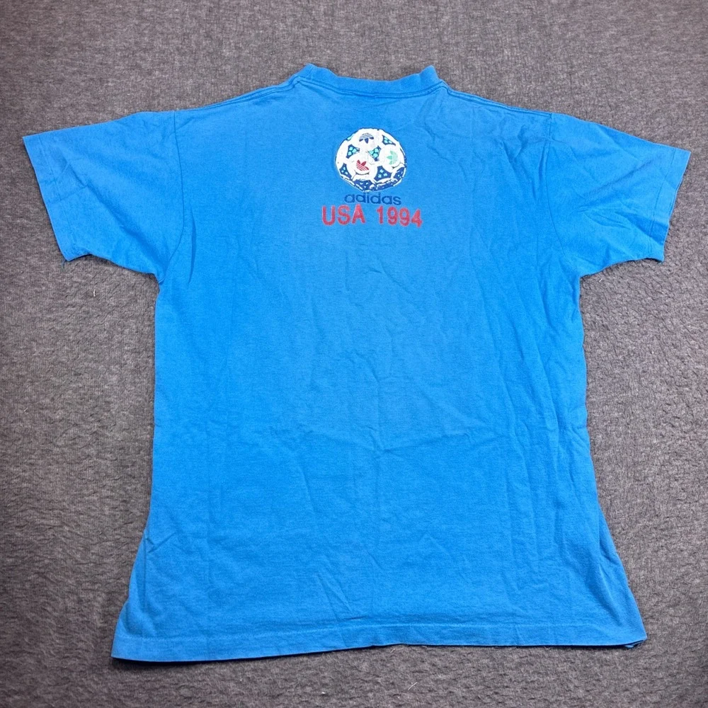 Vintage Adidas T-Shirt Mens Large Blue USA 1994 World Cup Soccer Single Stitch
